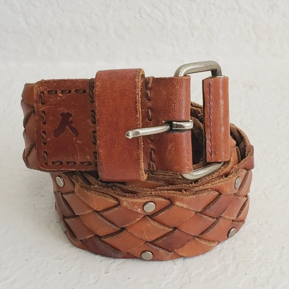Americal Eagle Western Braided Woven Leather Studded Men's Cognac Size S/M